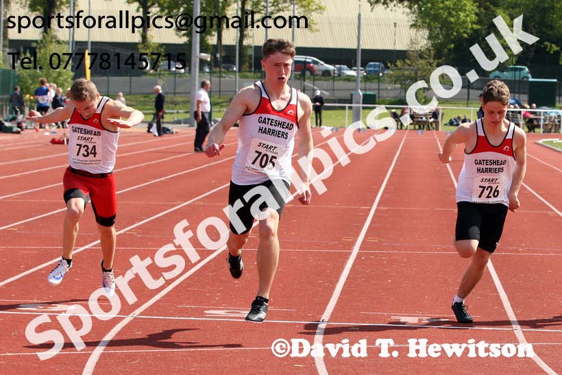 Mens under-17s 100 metres, 2019 North Eastern Track and Field Champs., Middlesbrough. Photo:  David T. Hewitson/Sports for All Pics